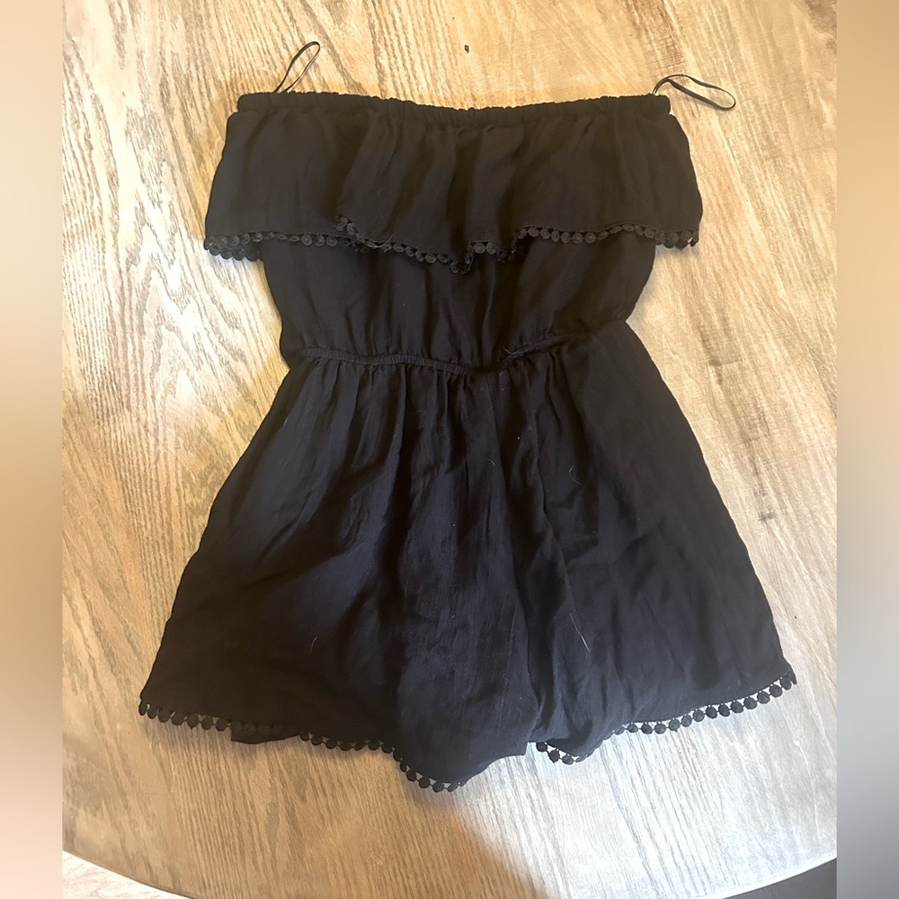 Black strapless romper